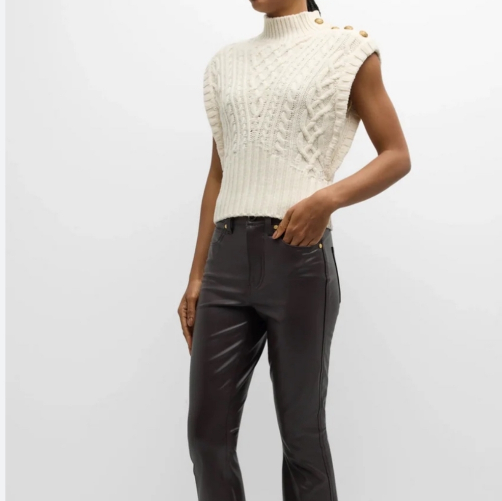 Veronica Beard Holton Button-Embellished Cable-Knit Wool Vest View 5